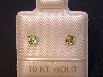 Feinste Peridot Ohrstecker - 3 mm - 14 Kt. Gold - 585 - Ohrringe Brillantschliff - Bild 1 von 2