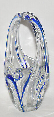 Vintage Murano Hand Blown Art Glass Basket Blue Clear Split Handle Basket Vase • 39€