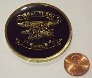 Challenge Coin - US Navy - SEAL Team Three - Don't Tread on Me - NSW - Vis Veloc - Picture 1 of 2