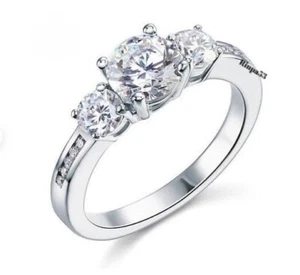 Women's 3 Real Moissanite Solid 925 Silver Engagement Promise Ring GIFT FOR HER - Picture 1 of 7