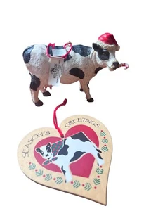NEW Lot of 2 Kurt Adler Holiday Christmas Tree Farm Cow Hanging Ornaments Decor - Picture 1 of 6