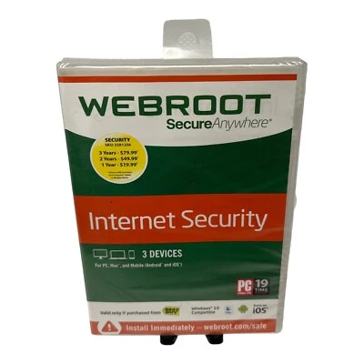 WEBROOT Secure Anywhere Internet Security - Antivirus 3 Devices NEW SEALED - Image 1 of 2