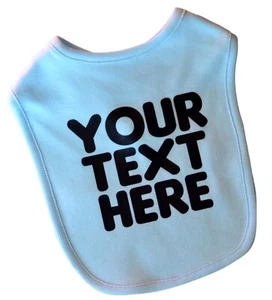 Pechera de bebé personalizada personalizada con texto de vinilo y color de elección - Imagen 1 de 26