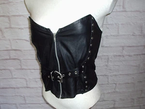 LEATHER STUDDED BUSTIER TOP MAD MAX STEEL BUCKLE DETAIL 34 in WAIST 12 14 - Picture 1 of 8