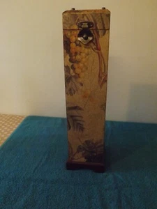 Wooden Wine Storage/Gift Box Hinged Lid Single Bottle 15" x 3 3/4" Grape Motif - Picture 1 of 4