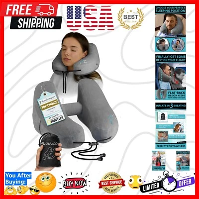 Travesseiro de pescoço leve em forma de H para viagem - Inflação rápida e capa lavável - Imagem 1 de 4