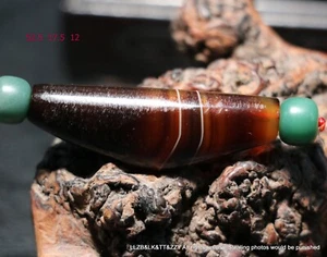 Tibetan old Agate Natural Silkworm Line Ox Horn SH Dzi bead $$$ - Picture 1 of 7