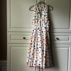 Abito swing nuovo con etichette unico vintage più arcobaleno pois Halter cotone taglia L - Foto 1 di 17
