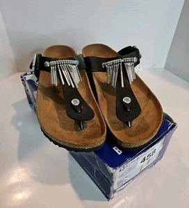 Birkenstock Women’s US 12 Gizeh Fringe, Graceful Licorice Fringe Black Sandals - Picture 1 of 9