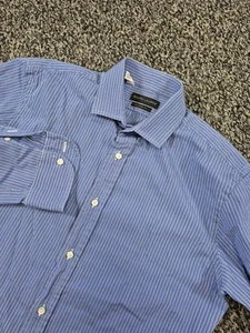 Camisa Ralph Lauren Etiqueta Negra Para Hombres 15.5 Calce Largo A Medida Pin Rayas Azul Italia - Imagen 1 de 7