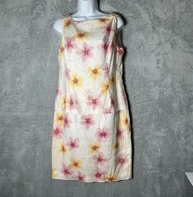 Vestido de linho vintage tamanho 10 Yves Cossette Depeche moda floral sem mangas em camadas - Imagem 1 de 4