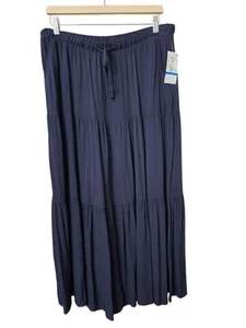 Karen Kane Stufen Rüschen Midi Maxi Rock Damen XL Navy Tunnelzug Gummizug Boho - Bild 1 von 12