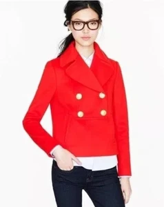 J. Crew Pea Mantel Damen rot 100 % Wolle Nello Gori Goldknopf klassisch Größe 4 - Bild 1 von 13