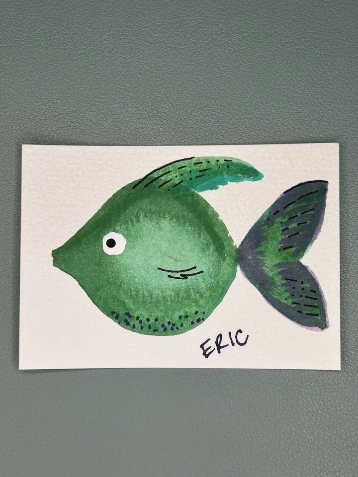 纸上水粉原创艺术签名ACEO微型鱼画Amy Lethem — 第 1/1 张图片