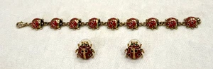 Vintage Marienkäfer rot Emaille Armband und Ohrringe Set - Bild 1 von 9