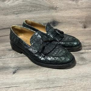 Jo Ghost Herren Grün Leder Halbschuhe Größe 41 Krokodildruck Eckig Elegant Schuhe - Bild 1 von 7