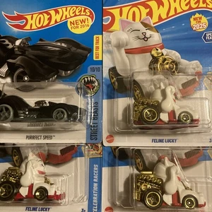 HOT WHEELS 2016 #210 PURRFECT SPEED BLACK CAT & 2025 #234 FELINE LUCKY Lot of 4 - Picture 1 of 11