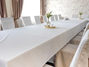 Tischdecke Tischtuch Breite 180 cm weiß Baumwolle Atlaskante - Bild 1 von 8