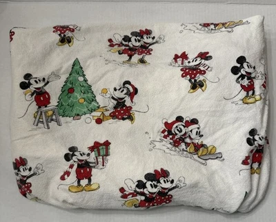 Pottery Barn Disney Toddler Bed Christmas Fitted Sheet Mickey Minnie Flannel - Image 1 of 4