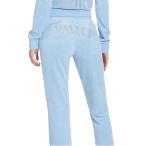 NWT Juicy Couture OG bling velour track pants Baby Montana Blue Rhinestone New - Picture 1 of 6