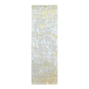 2'7"x7'10" Beige Abstract Design Wool and Silk Hand Knotted Runner Rug R10201 - Picture 1 of 8
