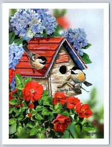 Greeting Card Chickadees Liberty Lane Birdhouse Janene Grende Blank Envelope - Picture 1 of 2