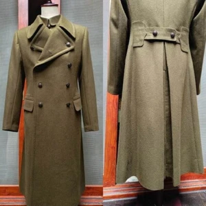 Herren Grüner Doppelreihiger Mantel Lange Jacke Breite Kragen mit Gürtel Custom - Picture 1 of 11