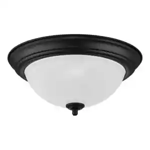 12.75 in. 2-Light Black Flush Mount Ceiling Light Fixture Frosted Glass Shade - Picture 1 of 10