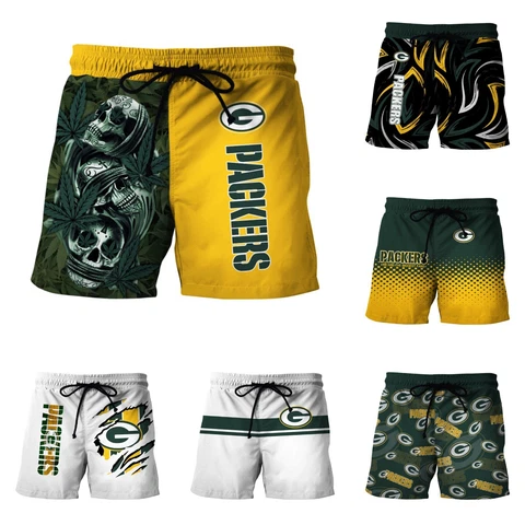 Green Bay Packers Mens Drawstring Shorts Quick Dry Lightweight Beach Swim Trunks Cover