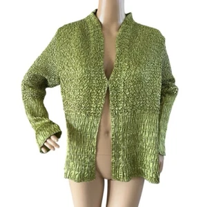 Damen neongrüne strukturierte Stretch Strickjacke Bluse Größe L/XL - Bild 1 von 3