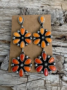 Orange Spiny Oyster Ombré Post-Back Earrings By Linda Yazzie - Picture 1 of 1