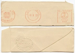 IRELAND 1930 METER FRANKING OMARA BACON CURERS LIMERICK PIECE + EMBOSSED FLAP - Picture 1 of 1