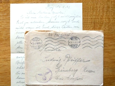 Rare Cover + content German SS Fieldpost from SS - hospital Prague / Prag - Image 1 of 2
