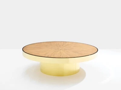 Table basse marqueterie de bambou et laiton vers 1980 - Photo 1/4