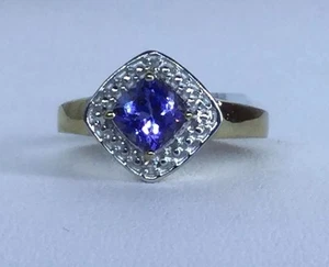 Size 7 AA Tanzanite & Diamond Gold Plated Sterling Silver Ring TGW 1.14 carats - Picture 1 of 11