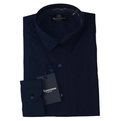 Camicia uomo cotone colletto italiano manica lunga navy Aquascutum London - Immagine 1 di 4