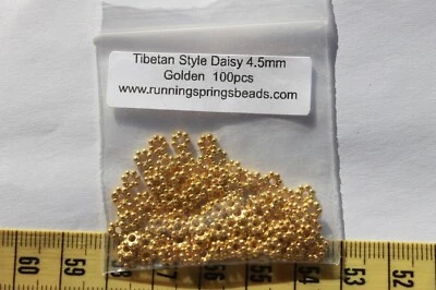 Cuentas margaritas redondas chapadas en oro de 4,5 mm estilo tibetano joyería artesanal T120/100 un. Foto 1 de 3