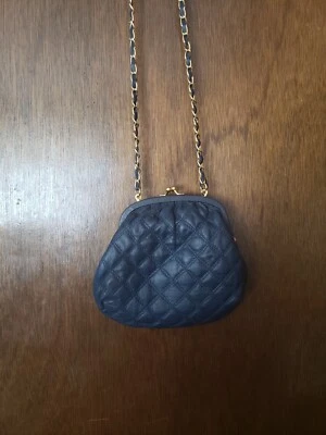Paradox Women's Navy Quilted Leather Kiss-Lock handbag  Gold Chain strap - Image 1 of 3