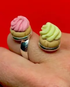 Unique ICED GEMS DOUBLE RING miniature food RETRO adjustable fun BISCUITS gift - Picture 1 of 2