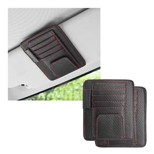 2 Pezzi Piccola Pelle Auto Visiera Solare Organizzatore Porta Documenti con Clip Occhiali da Sole - Foto 1 di 6