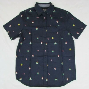 Camisa con botones de Navidad Eighty Eight para hombre manga corta azul Santa calavera vela - Imagen 1 de 6