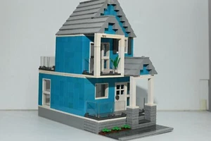 Brick House Dark Azure Modular City Custom Model Built compatible with LEGO - Picture 1 of 5