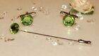 S/P Peridot/Light Green Cufflinks & Cravat/Stick Pin -Mens-Ladies-Wedding-Gifts
