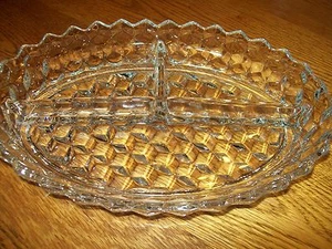 Schöne alte Fostoria American Divided 3 pt ovale Relish Schale top - Bild 1 von 2