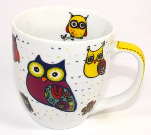 Tazza caffè colorata Konitz Germania gufi tazza tè occhi gialli fiori ali - Foto 1 di 6