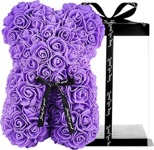 Valentines Day Blue Rose Teddy Bear With Clear Gift Box for Girlfriend Women mom - Picture 1 of 12