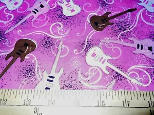 28" Rock on Guitars Pink Fabric - Picture 1 of 1