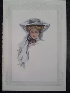Blonde Hair Blue Eyes Blue Victorian Hat Bentwood Chair Harrison Fisher 1908 - Picture 1 of 1