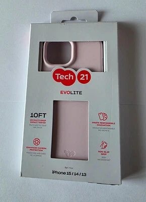 NEW Tech21 EVOLITE Impact Phone Case for Apple iPhone 15 / 14 / 13 - SOFT PINK - Image 1 of 4