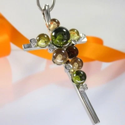 A614 XXL Anhänger Kreuz mit Glasperlen 925 Sterlingsilber Schmuck rhodiniert - Bild 1 von 4